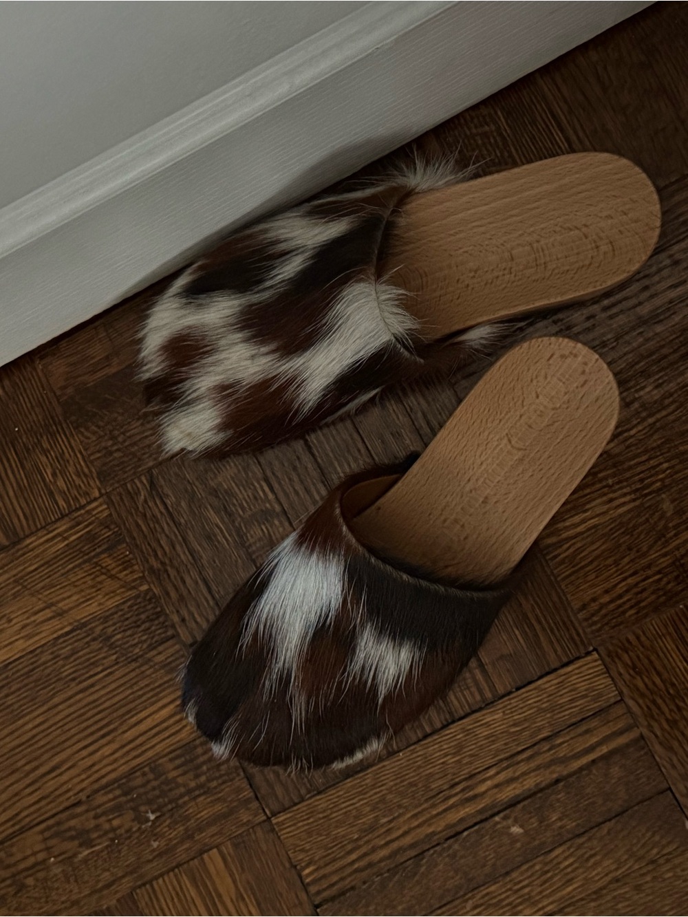 Marni pony hair Slide Sandals in Brown & White